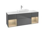 Villeroy und Boch Finion Waschtischunterschrank F861PCGK 160cm, Abdeckplatte white matt, Regale Oak Veneer, Anthracite matt