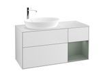 Villeroy und Boch Finion Waschtischunterschrank G931GMMT 120cm, Abdeckplatte white matt, Emotion, Regale Olive matt lacquer, White matt lacquer