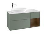Villeroy und Boch Finion Waschtischunterschrank G931GNGM 120cm, Abdeckplatte white matt, Emotion, Regale Walnut Veneer, Olive Matt Lacquer