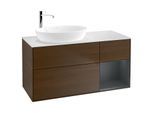 Villeroy und Boch Finion Waschtischunterschrank G931HGGN 120cm, Abdeckplatte white matt, Emotion, Regale Midnight matt lacquer, Walnut veneer