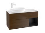Villeroy und Boch Finion Waschtischunterschrank F931PDGN 120cm, Abdeckplatte white matt, Regale Black matt lacquer, Walnut veneer