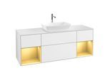 Villeroy und Boch Finion Waschtischunterschrank G861HFGF 160cm, Abdeckplatte white matt, Emotion, Regale Gold matt lacquer, Glossy white lacquer