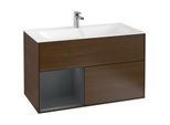 Villeroy und Boch Finion Waschtischunterschrank F030HGGN 99,6x59,1x49,8cm, Regal links Midnight Blue Matt Lacquer, Walnut veneer