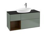 Villeroy und Boch Finion Waschtischunterschrank F942GNGM 120cm, Abdeckplatte black matt, Regale Walnut Veneer, Olive Matt Lacquer