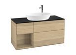 Villeroy und Boch Finion Waschtischunterschrank F942PCPC 120cm, Abdeckplatte black matt, Regale Oak Veneer, Oak Veneer