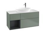 Villeroy und Boch Finion Waschtischunterschrank F941HGGM 120cm, Abdeckplatte white matt, Regale Midnight matt lacquer, Olive Matt Lacquer