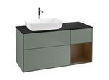 Villeroy und Boch Finion Waschtischunterschrank G812GNGM 120cm, Abdeckplatte black matt, Emotion, Regale Walnut Veneer, Olive Matt Lacquer