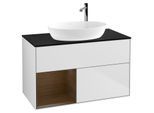Villeroy und Boch Finion Waschtischunterschrank F892GNMT 100cm, Abdeckplatte black matt, Regale Walnut Veneer, White matt lacquer