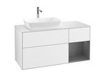 Villeroy und Boch Finion Waschtischunterschrank F811GKGF 120cm, Abdeckplatte white matt, Regale Anthracite matt lacquer, Glossy white lacquer