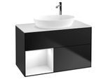 Villeroy und Boch Finion Waschtischunterschrank F891GFPD 100cm, Abdeckplatte white matt, Regale Glossy white lacquer, Black matt lacquer