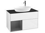 Villeroy und Boch Finion Waschtischunterschrank G892GKGF 100cm, Abdeckplatte black matt, Emotion, Regale Anthracite matt lacquer, Glossy white lacquer
