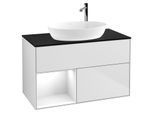 Villeroy und Boch Finion Waschtischunterschrank G892GFMT 100cm, Abdeckplatte black matt, Emotion, Regale Glossy white lacquer, White matt lacquer