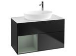Villeroy und Boch Finion Waschtischunterschrank G891GMPD 100cm, Abdeckplatte white matt, Emotion, Regale Olive matt lacquer, Black matt lacquer