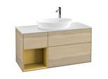 Villeroy und Boch Finion Waschtischunterschrank G941HFPC 120cm, Abdeckplatte white matt, Emotion, Regale Gold matt lacquer, Oak Veneer