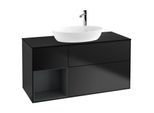 Villeroy und Boch Finion Waschtischunterschrank G942HGPD 120cm, Abdeckplatte black matt, Emotion, Regale Midnight matt lacquer, Black matt lacquer