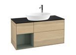 Villeroy und Boch Finion Waschtischunterschrank G942GMPC 120cm, Abdeckplatte black matt, Emotion, Regale Olive matt lacquer, Oak Veneer