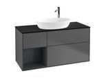 Villeroy und Boch Finion Waschtischunterschrank G942HGGK 120cm, Abdeckplatte black matt, Emotion, Regale Midnight matt lacquer, Anthracite matt