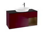 Villeroy und Boch Finion Waschtischunterschrank G952GNHB 120cm, Abdeckplatte black matt, Emotion, Regale Walnut Veneer, Peony Matt