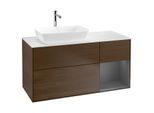 Villeroy und Boch Finion Waschtischunterschrank G811GKGN 120cm, Abdeckplatte white matt, Emotion, Regale Anthracite matt lacquer, Walnut veneer