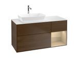 Villeroy und Boch Finion Waschtischunterschrank G811PCGN 120cm, Abdeckplatte white matt, Emotion, Regale Oak Veneer, Walnut veneer