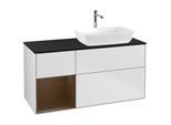 Villeroy und Boch Finion Waschtischunterschrank F802GNMT 120cm, Abdeckplatte black matt, Regale Walnut Veneer, White matt lacquer