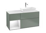 Villeroy und Boch Finion Waschtischunterschrank F801GFGM 120cm, Abdeckplatte white matt, Regale Glossy white lacquer, Olive Matt Lacquer