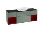 Villeroy und Boch Finion Waschtischunterschrank FD02HBGM 120cm, Abdeckplatte black matt, Regale Peony matt lacquer, Olive Matt Lacquer