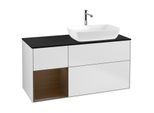 Villeroy und Boch Finion Waschtischunterschrank G802GNMT 120cm, Abdeckplatte black matt, Emotion, Regale Walnut Veneer, White matt lacquer