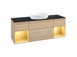 Villeroy und Boch Finion Waschtischunterschrank GD02HFPC 120cm, Abdeckplatte black matt, Emotion, Regale Gold matt lacquer, Oak Veneer