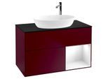 Villeroy und Boch Finion Waschtischunterschrank F902GFHB 100cm, Abdeckplatte black matt, Regale Glossy white lacquer, Peony Matt