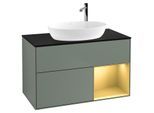 Villeroy und Boch Finion Waschtischunterschrank F902HFGM 100cm, Abdeckplatte black matt, Regale Gold matt lacquer, Olive Matt Lacquer