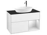 Villeroy und Boch Finion Waschtischunterschrank F902MTGF 100cm, Abdeckplatte black matt, Regale White matt lacquer, Glossy white lacquer