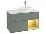 Villeroy und Boch Finion Waschtischunterschrank F901HFGM 100cm, Abdeckplatte white matt, Regale Gold matt lacquer, Olive Matt Lacquer