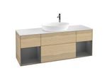 Villeroy und Boch Finion Waschtischunterschrank F981GKPC 160cm, Abdeckplatte white matt, Regale Anthracite matt lacquer, Oak Veneer