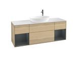 Villeroy und Boch Finion Waschtischunterschrank F981HGPC 160cm, Abdeckplatte white matt, Regale Midnight matt lacquer, Oak Veneer