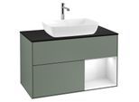 Villeroy und Boch Finion Waschtischunterschrank G782GFGM 100cm, Abdeckplatte black matt, Emotion, Regale Glossy white lacquer, Olive Matt Lacquer