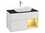 Villeroy und Boch Finion Waschtischunterschrank G782HFMT 100cm, Abdeckplatte black matt, Emotion, Regale Gold matt lacquer, White matt lacquer