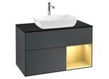 Villeroy und Boch Finion Waschtischunterschrank G782HFHG 100cm, Abdeckplatte black matt, Emotion, Regale Gold matt lacquer, Midnight Blue Matt Lacquer