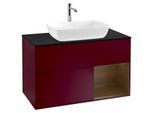 Villeroy und Boch Finion Waschtischunterschrank G782GNHB 100cm, Abdeckplatte black matt, Emotion, Regale Walnut Veneer, Peony Matt