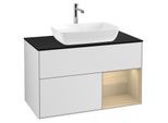 Villeroy und Boch Finion Waschtischunterschrank G782PCMT 100cm, Abdeckplatte black matt, Emotion, Regale Oak Veneer, White matt lacquer