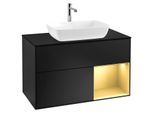 Villeroy und Boch Finion Waschtischunterschrank G782HFPD 100cm, Abdeckplatte black matt, Emotion, Regale Gold matt lacquer, Black matt lacquer