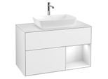 Villeroy und Boch Finion Waschtischunterschrank G781GFGF 100cm, Abdeckplatte white matt, Emotion, Regale Glossy white lacquer, Glossy white lacquer