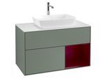 Villeroy und Boch Finion Waschtischunterschrank G781HBGM 100cm, Abdeckplatte white matt, Emotion, Regale Peony matt lacquer, Olive Matt Lacquer