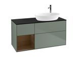 Villeroy und Boch Finion Waschtischunterschrank F922GNGM 120cm, Abdeckplatte black matt, Regale Walnut Veneer, Olive Matt Lacquer