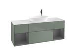 Villeroy und Boch Finion Waschtischunterschrank G981GKGM 160cm, Abdeckplatte white matt, Emotion, Regale Anthracite matt lacquer, Olive Matt Lacquer