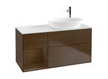 Villeroy und Boch Finion Waschtischunterschrank F921GNGN 120cm, Abdeckplatte white matt, Regale Walnut Veneer, Walnut veneer