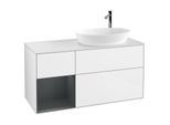 Villeroy und Boch Finion Waschtischunterschrank F921HGGF 120cm, Abdeckplatte white matt, Regale Midnight matt lacquer, Glossy white lacquer