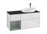 Villeroy und Boch Finion Waschtischunterschrank G922GMMT 120cm, Abdeckplatte black matt, Emotion, Regale Olive matt lacquer, White matt lacquer