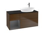 Villeroy und Boch Finion Waschtischunterschrank G922GKGN 120cm, Abdeckplatte black matt, Emotion, Regale Anthracite matt lacquer, Walnut veneer