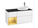 Villeroy und Boch Finion Waschtischunterschrank G922HFGF 120cm, Abdeckplatte black matt, Emotion, Regale Gold matt lacquer, Glossy white lacquer